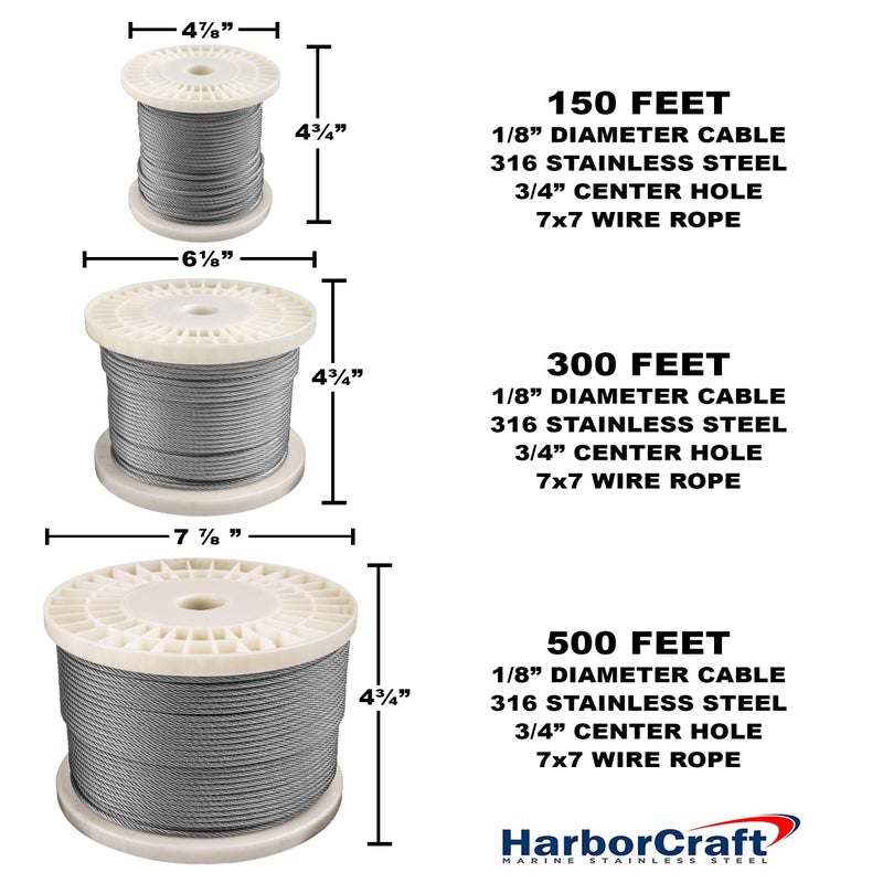 HarborCraft 300 Feet 1/8" 316 Stainless Steel Wire Rope Aircraft Cable for Deck Cable Railing Kits DIY Balustrades 7x7 - Image 3